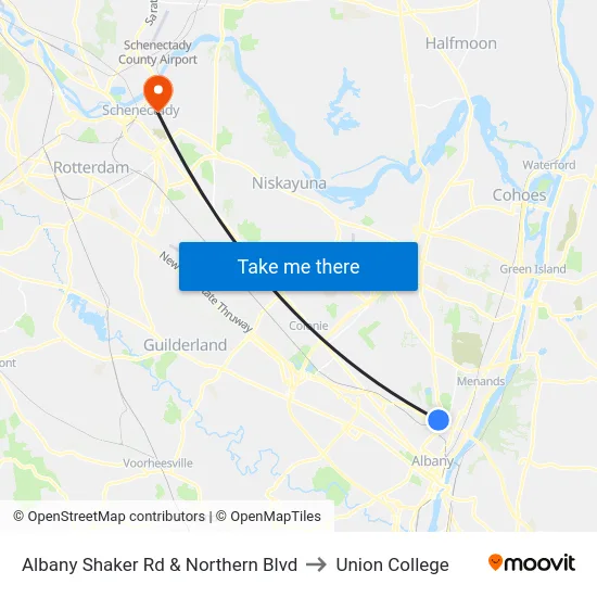 Albany Shaker Rd & Northern Blvd to Union College map