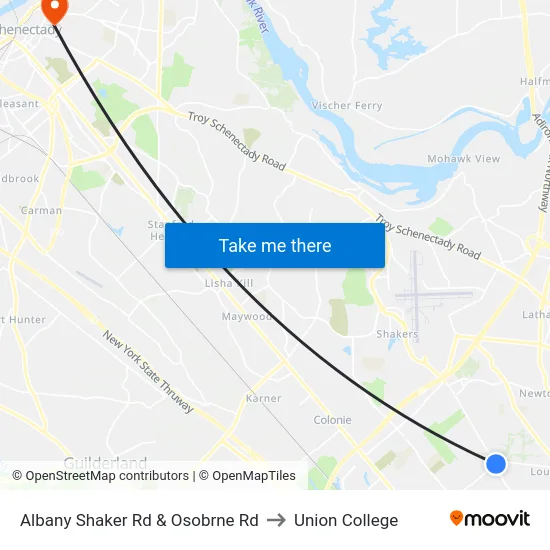 Albany Shaker Rd & Osobrne Rd to Union College map