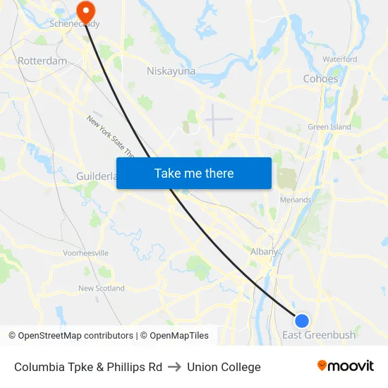Columbia Tpke & Phillips Rd to Union College map
