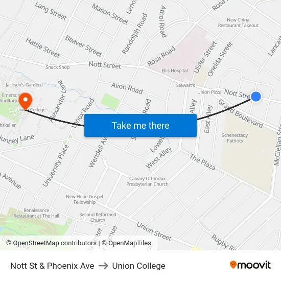 Nott St & Phoenix Ave to Union College map