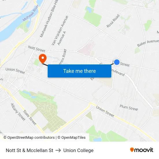 Nott St & Mcclellan St to Union College map