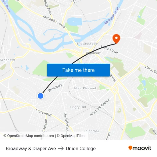 Broadway & Draper Ave to Union College map