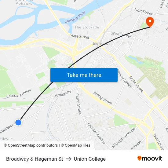 Broadway & Hegeman St to Union College map
