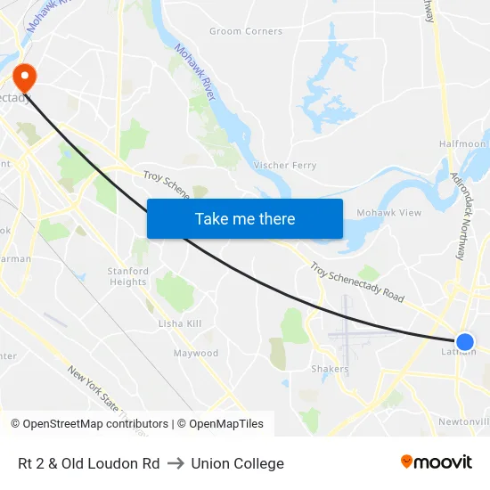 Rt 2 & Old Loudon Rd to Union College map