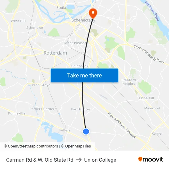 Carman Rd & W. Old State Rd to Union College map