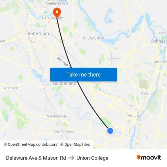 Delaware Ave & Mason Rd to Union College map