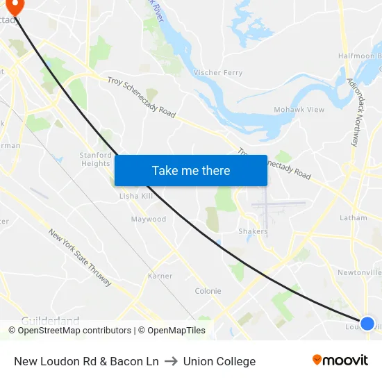 New Loudon Rd & Bacon Ln to Union College map