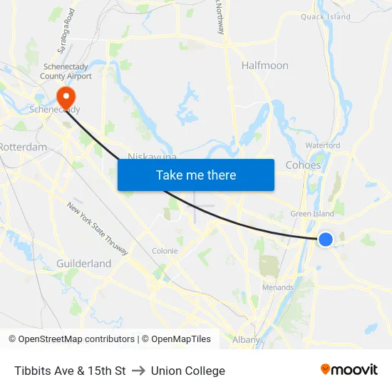 Tibbits Ave & 15th St to Union College map