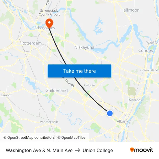 Washington Ave & N. Main Ave to Union College map