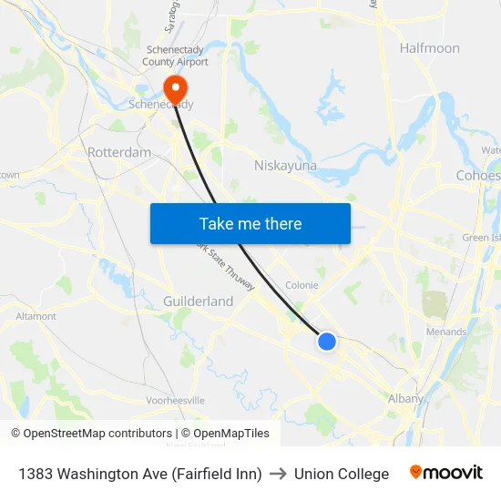 1383 Washington Ave (Fairfield Inn) to Union College map