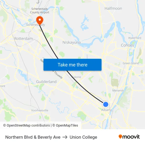 Northern Blvd & Beverly Ave to Union College map