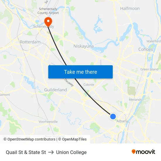 Quail St & State St to Union College map