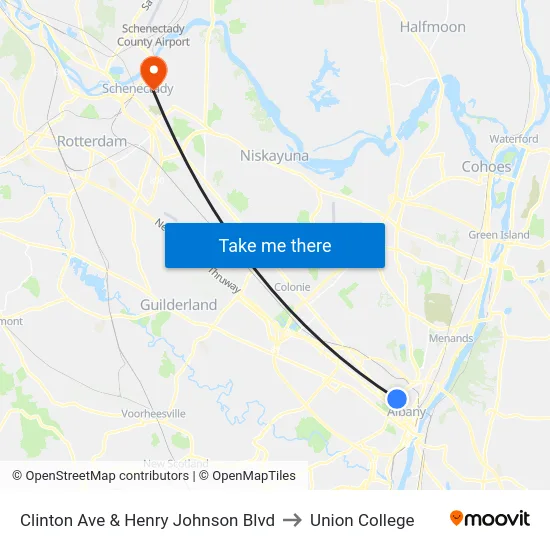 Clinton Ave & Henry Johnson Blvd to Union College map