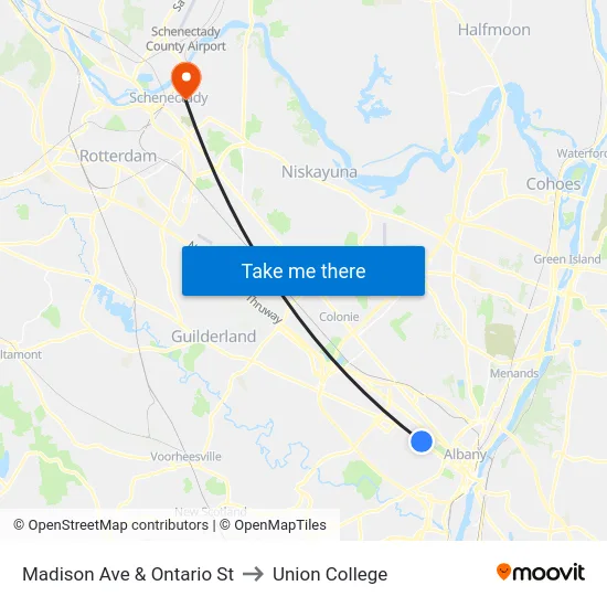 Madison Ave & Ontario St to Union College map