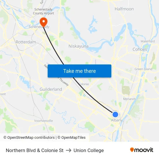 Northern Blvd & Colonie St to Union College map