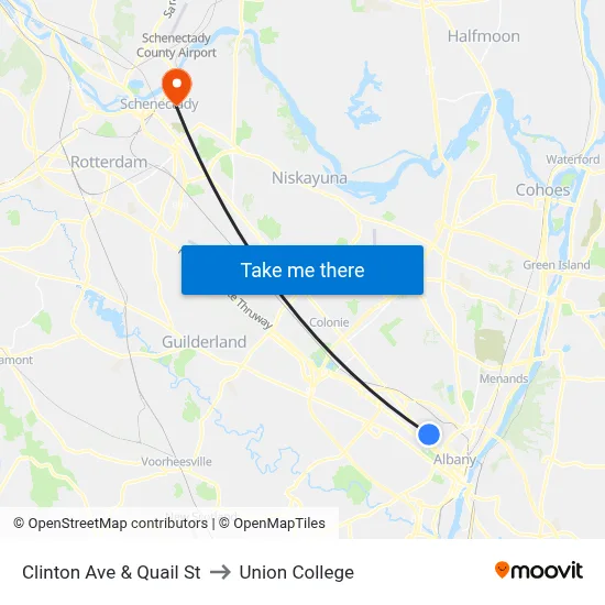 Clinton Ave & Quail St to Union College map