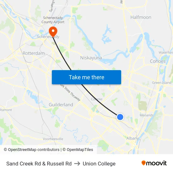Sand Creek Rd & Russell Rd to Union College map