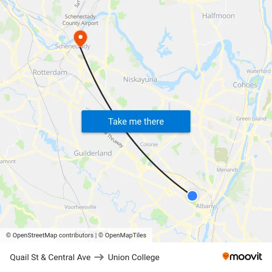 Quail St & Central Ave to Union College map