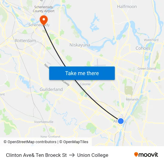 Clinton Ave& Ten Broeck St to Union College map