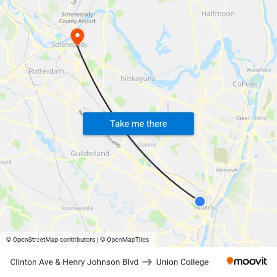 Clinton Ave & Henry Johnson Blvd to Union College map