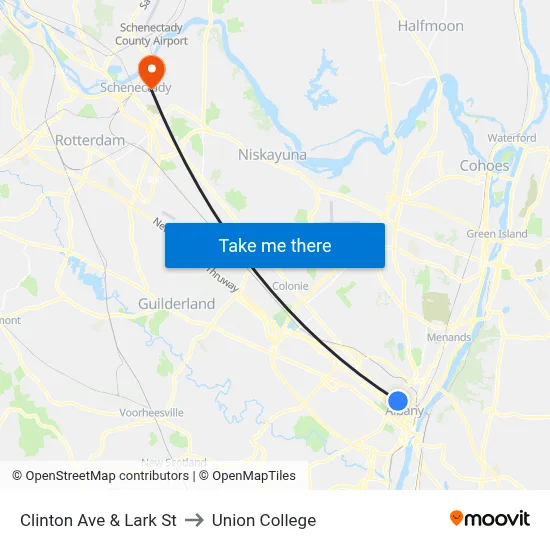 Clinton Ave & Lark St to Union College map