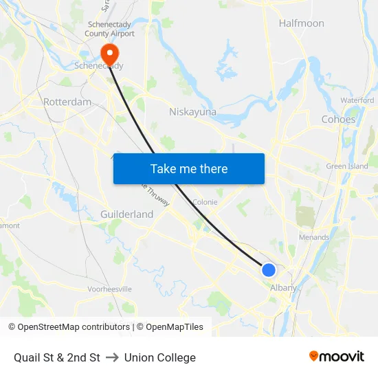 Quail St & 2nd St to Union College map
