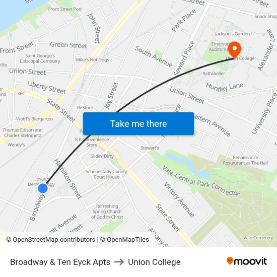 Broadway & Ten Eyck Apts to Union College map