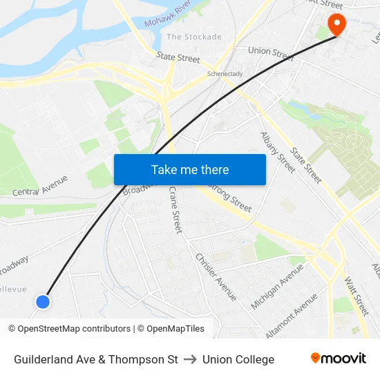 Guilderland Ave & Thompson St to Union College map