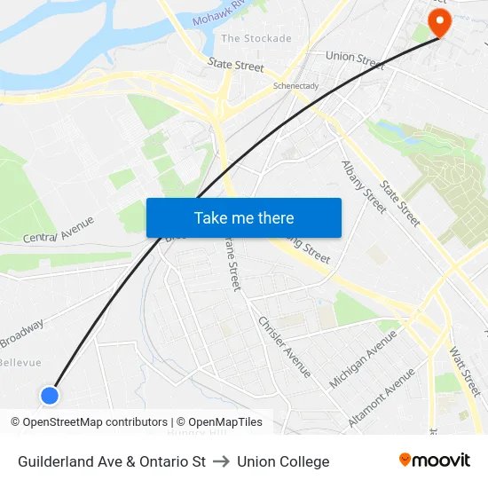 Guilderland Ave & Ontario St to Union College map