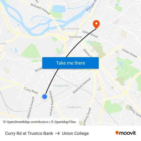 Curry Rd at Trustco Bank to Union College map