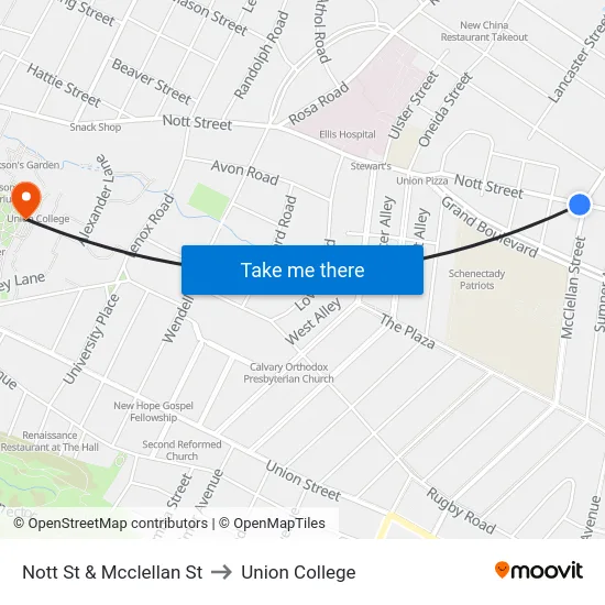 Nott St & Mcclellan St to Union College map