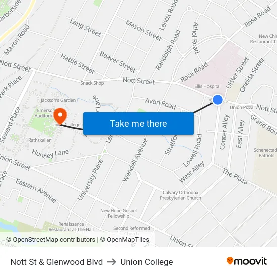 Nott St & Glenwood Blvd to Union College map
