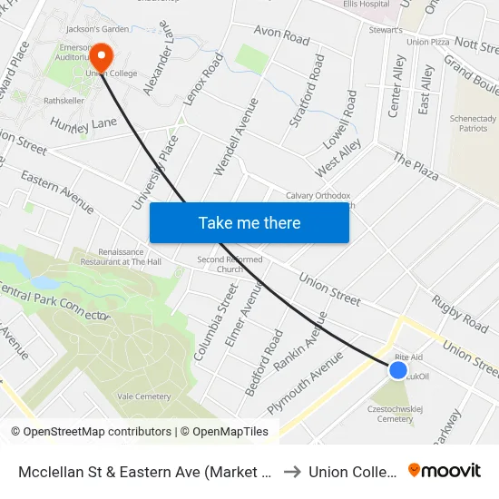 Mcclellan St & Eastern Ave (Market 32) to Union College map
