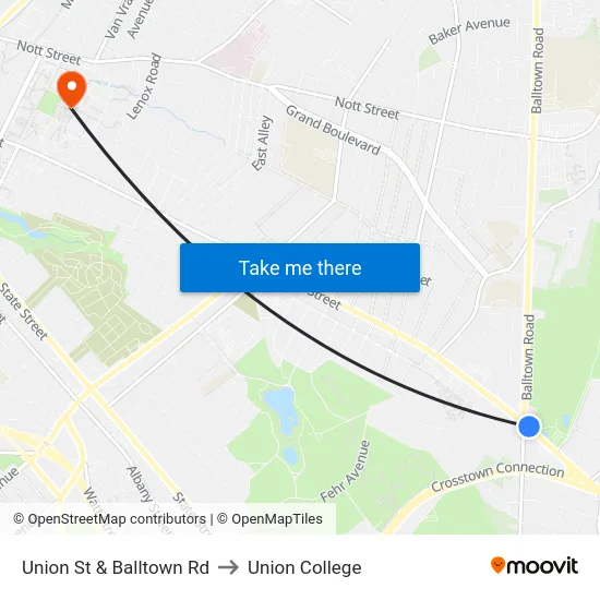 Union St & Balltown Rd to Union College map