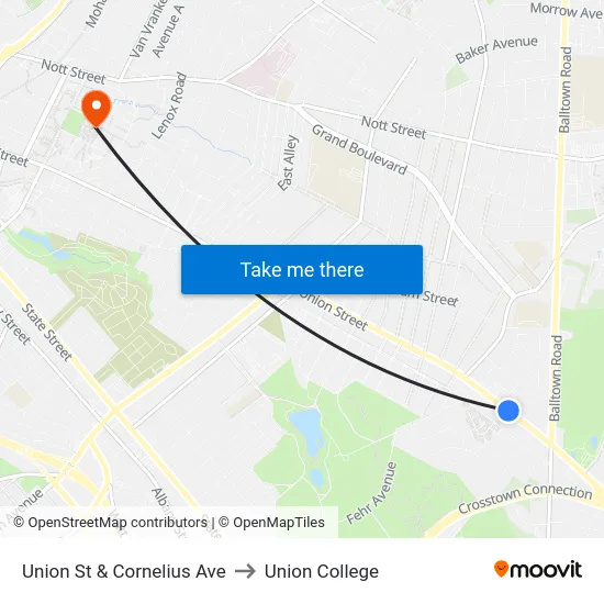 Union St & Cornelius Ave to Union College map