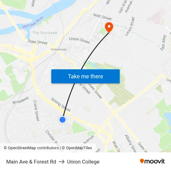Main Ave & Forest Rd to Union College map