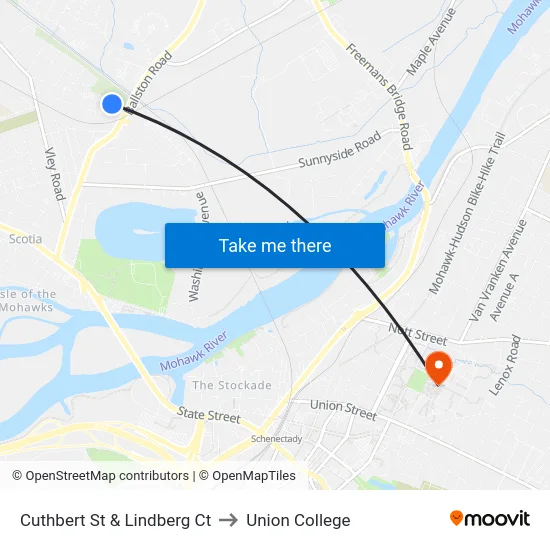 Cuthbert St & Lindberg Ct to Union College map
