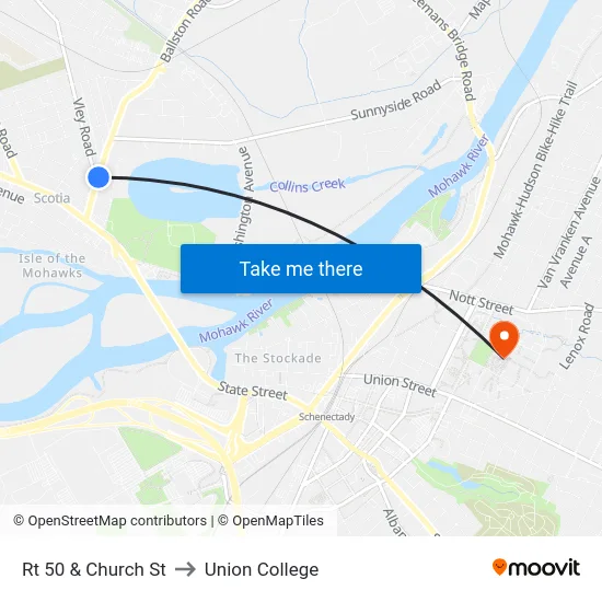 Rt 50  & Church St to Union College map