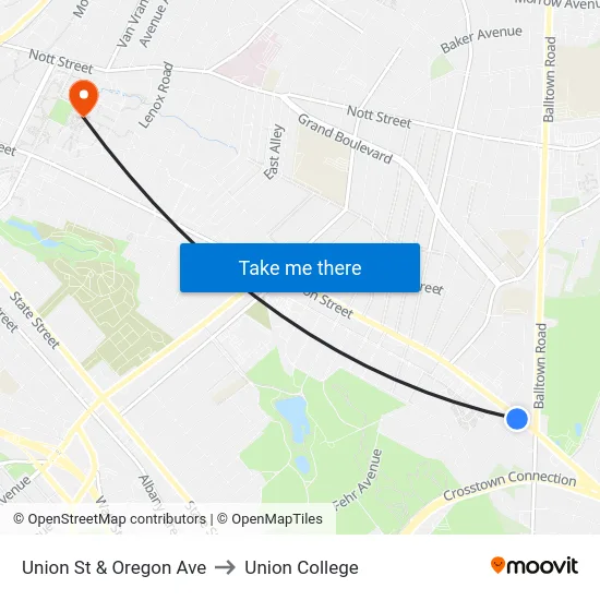 Union St & Oregon Ave to Union College map