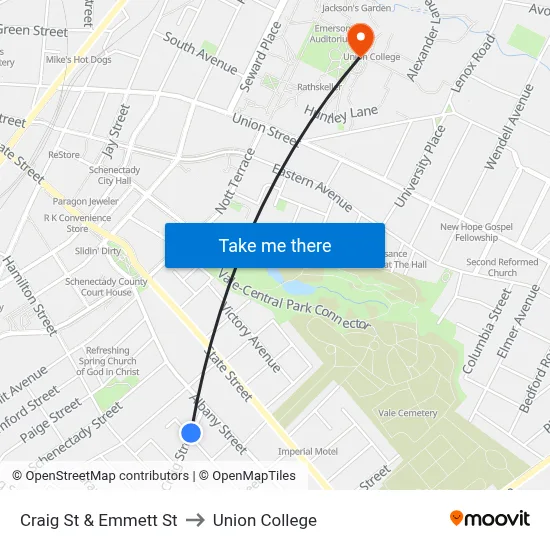 Craig St & Emmett St to Union College map