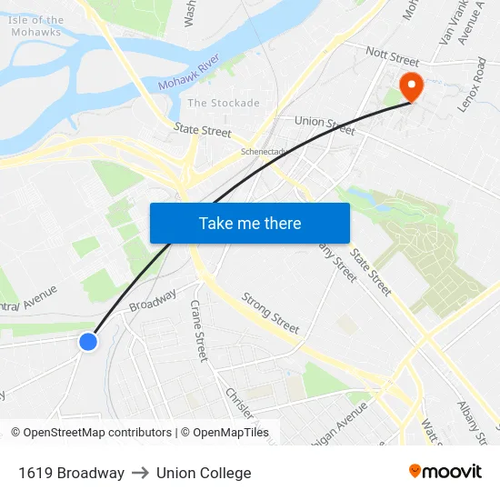 1619 Broadway to Union College map