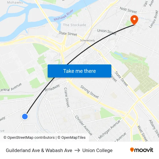 Guilderland Ave & Wabash Ave to Union College map