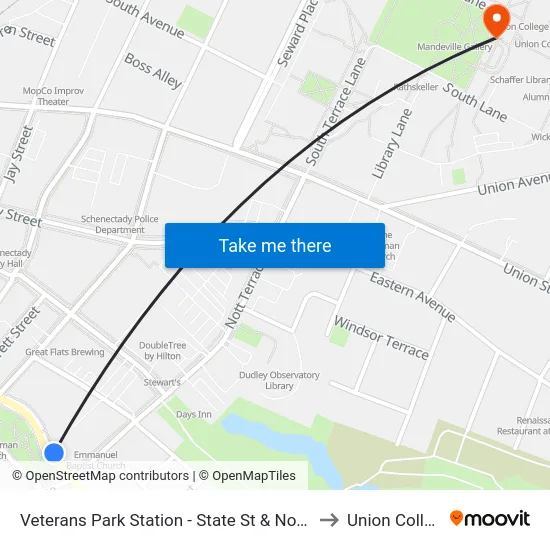 Veterans Park Station - State St & Nott Terr to Union College map