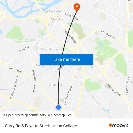 Curry Rd & Fayette St to Union College map