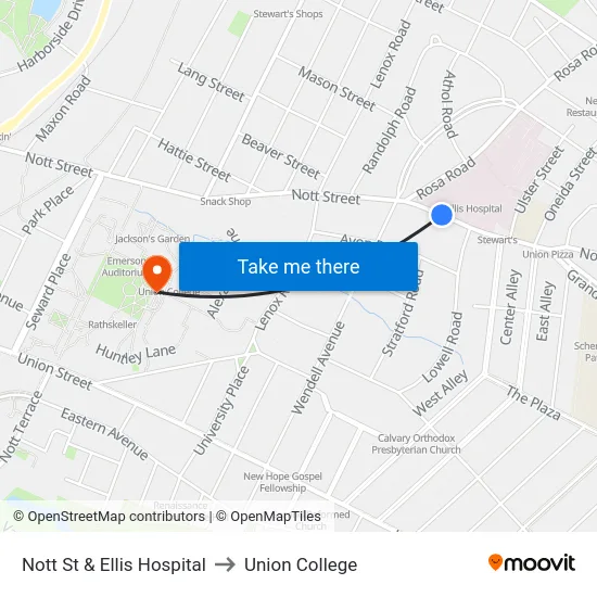 Nott St & Ellis Hospital to Union College map