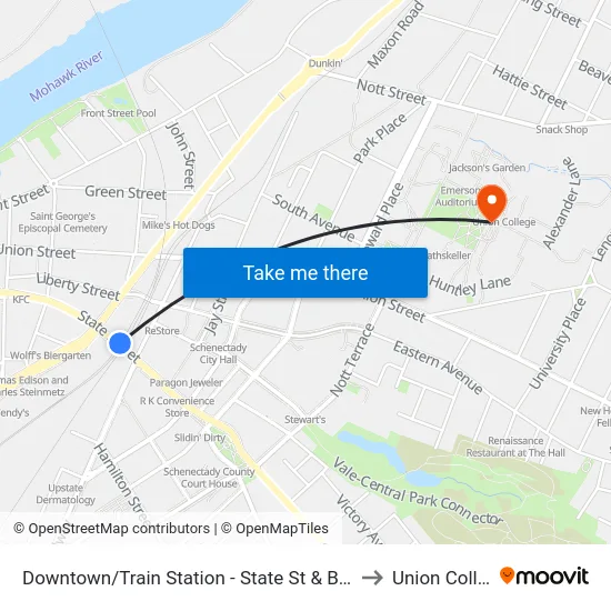 Downtown/Train Station - State St & Broadway to Union College map