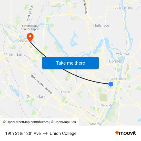 19th St & 12th Ave to Union College map