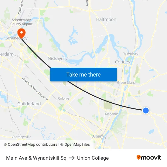 Main Ave & Wynantskill Sq to Union College map