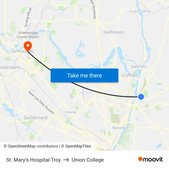 St. Mary's Hospital-Troy to Union College map