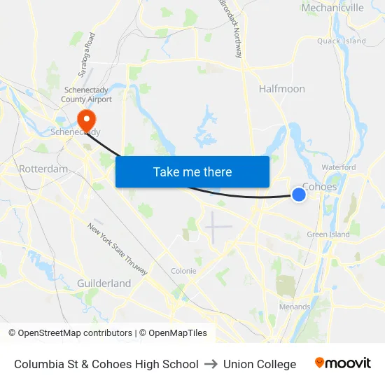 Columbia St & Cohoes High School to Union College map